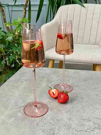 Набір високих келихів 6 шт для шампанського 200 мл  "Пінк-едж" рожеве скло 102-912 Київ