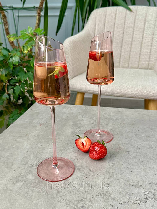 Набір високих келихів 6 шт для шампанського 200 мл  "Пінк-едж" рожеве скло 102-912 Київ - фото 4