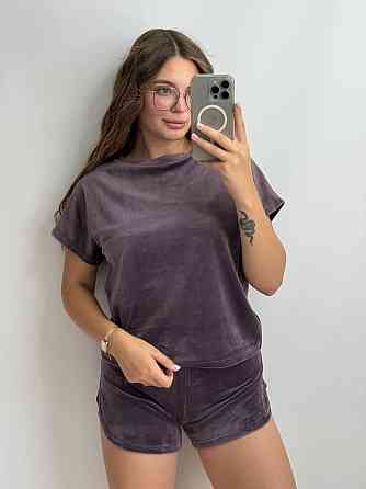 Піжама жіноча велюрова футболка + шорти з плюшевого велюру Шоколадний L Харків