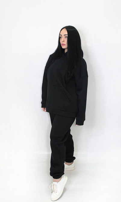 Жіночий спортивний теплий костюм тринитка на флісі XL-2XL Чорний Харків - фото 4