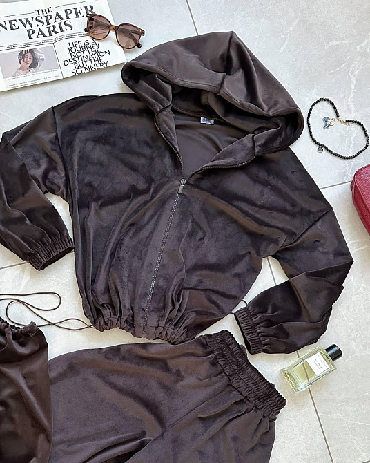 Женский теплый повседневный велюровый костюм, спорт велюр Шоколад, 48/52 Одесса - изображение 2