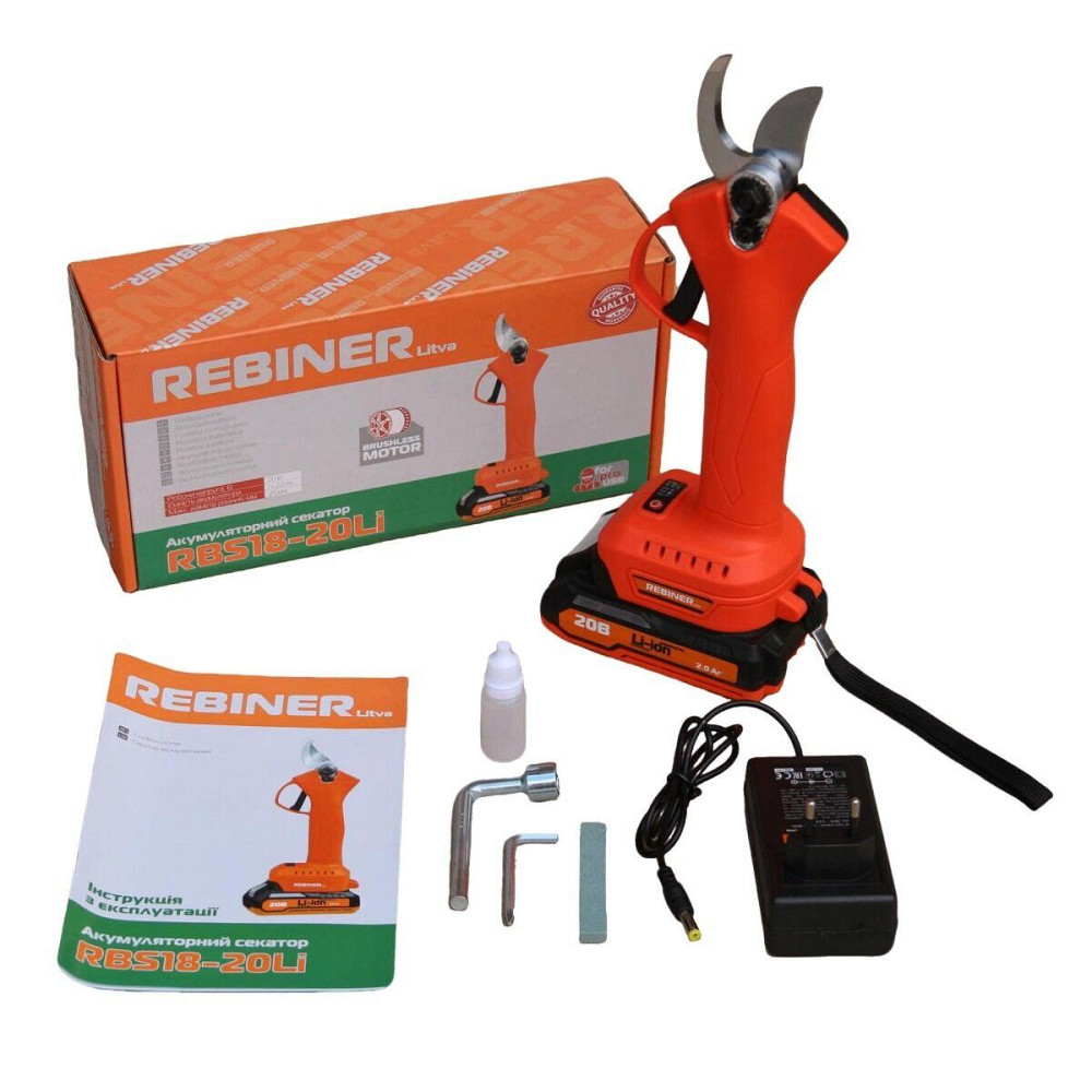 Секатор аккумуляторный Rebiner RBS18-20Li – 20 В, бесщеточный, гарантия 36 мес Львов - изображение 1