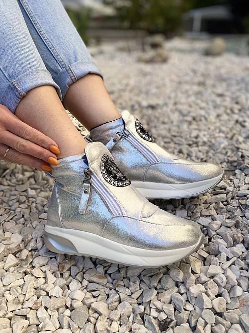 Жіночі черевики VEAGIA срібні еко-шкіра з напиленням висота 12см стелька 36р.-23см 37р.-23,5см Коломия - фото 8