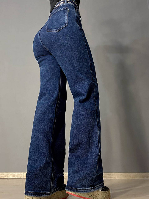 Джинси жіночі Derun 8226 утеплені палаццо на флісі з ременем сині, синій, З2, 32, 90 см, 115 см Київ - фото 13