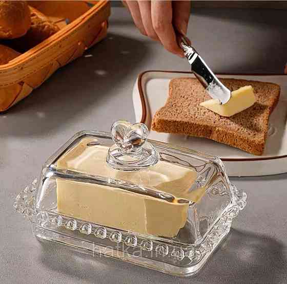 Маслянка скляна "Прозоре серце" 17 см h 10 см товсте скло Київ