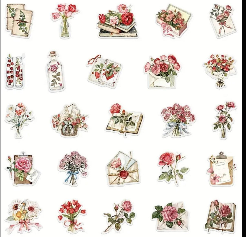 Набір вінтажних квіткових наліпок з трояндами та листами, 50 шт Київ - фото 3