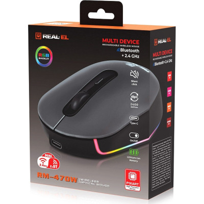 Мышка REAL-EL RM-470W Wireless/Bluetooth Dark Gray (EL123200049) Винница - изображение 5