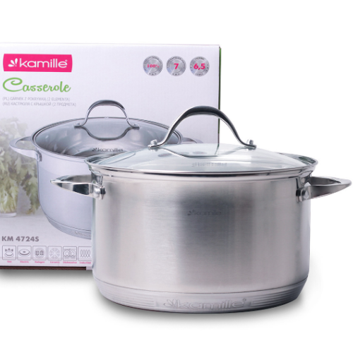 Каструля нержавіюча сталь 6,5л з кришкою 7-шарове дно 4724S KAMILLE Житомир - изображение 3