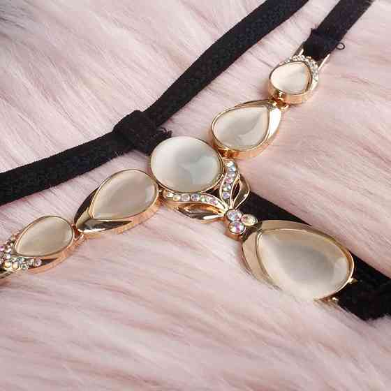 Трусики з каменями чорного кольору - розмір універсальний (на резинці) Київ