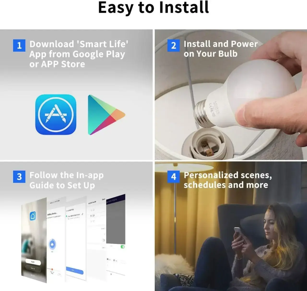 Умная светодиодная Wi-Fi лампочка AISIRER 9W (60W) E26, Smart Home, Голосовое управление, Alexa/Google/Siri Киев - изображение 10
