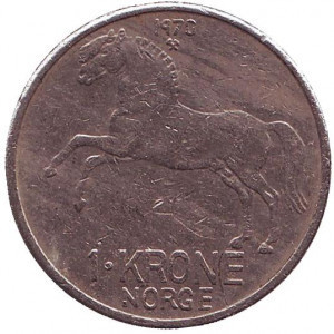 Кінь. Монета 1 крона. 1958-73 рік, Норвегія. (БД) Полтава - фото 1