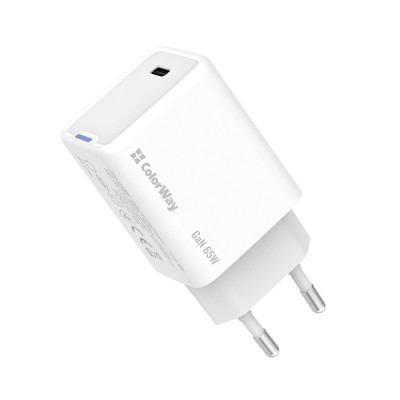 Зарядний пристрій ColorWay GaN Mini 65W PD Port PPS USB-C white (CW-CHS049PD-WT) Вінниця - фото 1