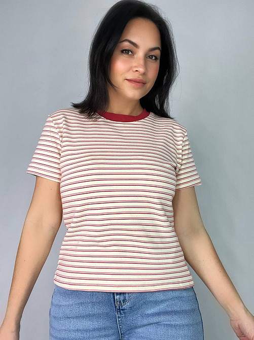 Футболка жіноча A-N 25189 в смужку базова модель середня довжина one size, бордовий, one size Київ - фото 11