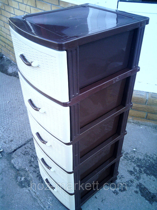 Комод пластиковий на 5 ящиків виробництва Україна беж із коричневим Харків - фото 3