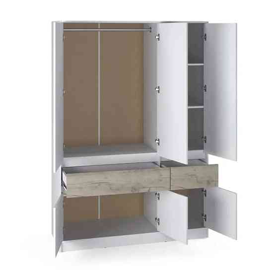 Шкаф распашный для одежды с выдвижными ящиками (полки - штанга) Эверест Стайл-1400 140х53х203 см Нимфея Альба (белый)/Дуб крафт серый (DTM-071163) (DT Днепр