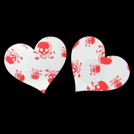 Стікіні на груди Сердечка с черепами 8 см біло-червоний Київ