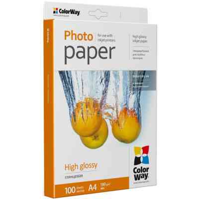 Фотобумага ColorWay A4 180г glossy 100л, картон-пак (PG180100A4) Винница