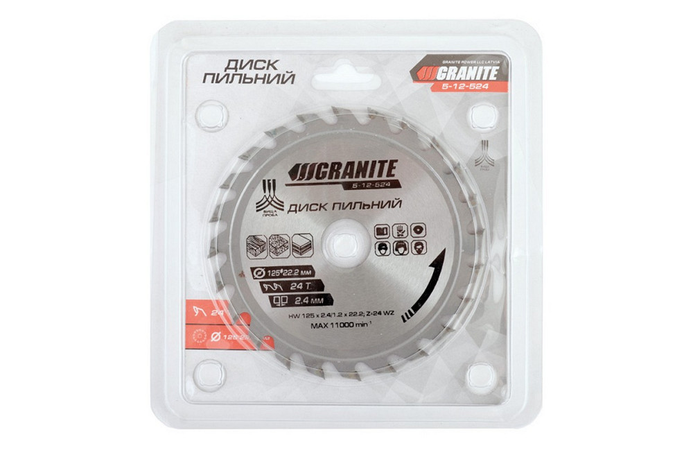 Диск пильний для дерева GRANITE з твердосплавними напайками 125х22.2х24Т 12000 об/хв 5-12-524 Коломия - фото 2