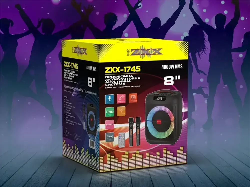 Портативна акустична колонка ZXX-1745 60Вт 8" TWS/FM/USB/TF/BT/LED з 2 мікрофонами Одеса - фото 4