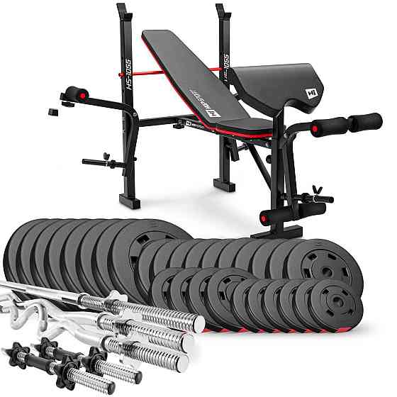 Набір Hop-Sport Premium 173кг з лавою HS-1055, штангами та гантелями Киев