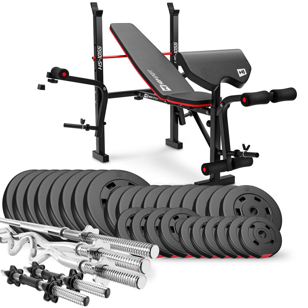 Набір Hop-Sport Premium 173кг з лавою HS-1055, штангами та гантелями Киев - изображение 1