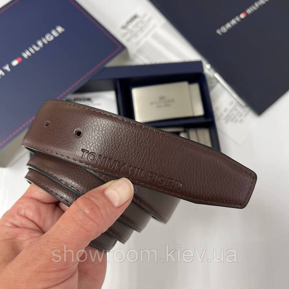 Чоловічий шкіряний ремінь із двома пряжками TH (068) Київ - фото 3