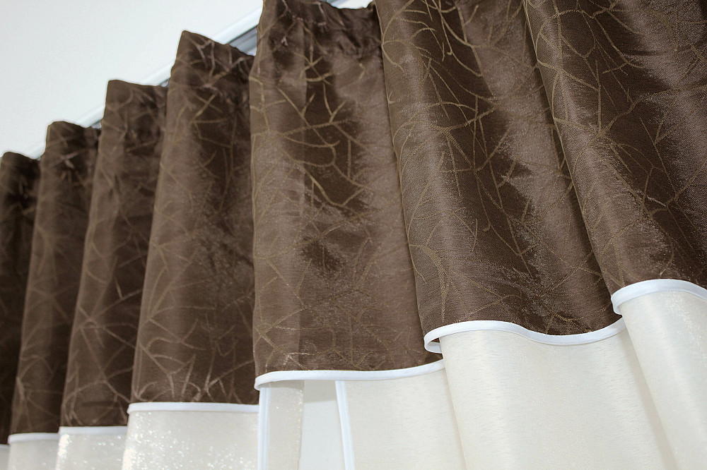 Кухонные шторы VR-Textil № 073к с ламбрекеном и подхватами молочный с коричневым 270х170 см (52-0285) Киев - изображение 4