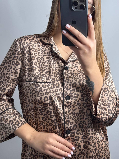 Женская ночная рубашка удлиненная шелковая Леопард 4 XL Харьков - изображение 5