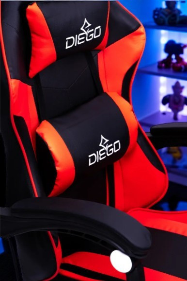 Ігрове комп'ютерне крісло DIEGO чорно червоного кольору ,ергономічне і масажером до 120 кг Львів - фото 8
