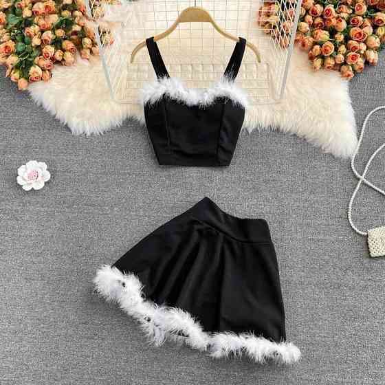 Женский праздничный новогодний костюм креп дайвинг + искусственный мех Одесса