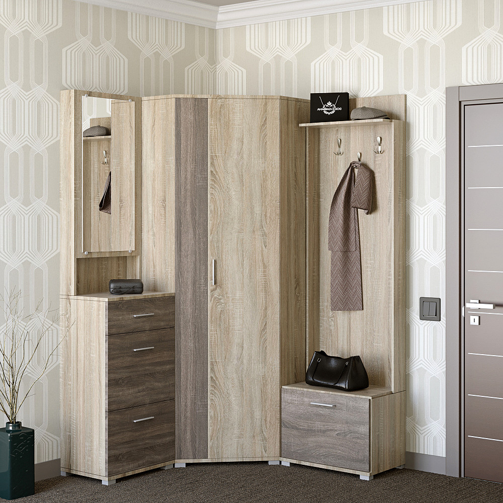 Прихожая Эверест Бриз-3 с угловым шкафом ШКУ-14 (3 элемента) сонома + трюфель (DTM-2657) Днепр - изображение 1