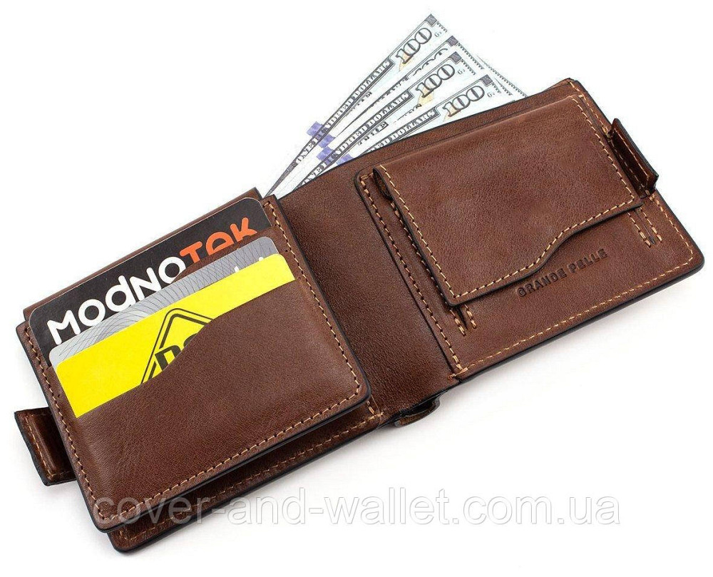 Солидный мужской кожаный кошелек на магнитах Grande Pelle Amico Киев - изображение 6
