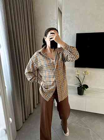 Женская повседневная рубашка в клетку на пуговицах Беж, 54/58 Одесса