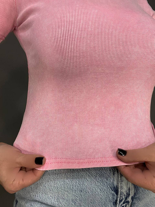 Футболка жіноча A-N 2747 варка тай-дай рубчик топ середня довжина базова one size, рожевий, one size Київ - фото 7