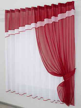 Кухонная занавеска VR-Textil № 018к штора и тюль с ламбрекеном красный с белым 270х170 см (50-215) Киев
