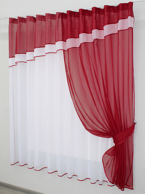 Кухонная занавеска VR-Textil № 018к штора и тюль с ламбрекеном красный с белым 270х170 см (50-215) Киев - изображение 2