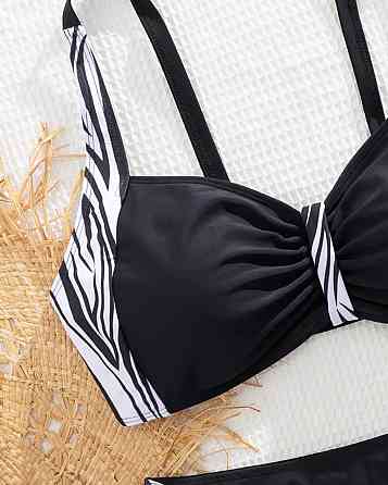 Роздільний купальник великого розміру жіночий леопардовий чорно-білий 3XL Київ