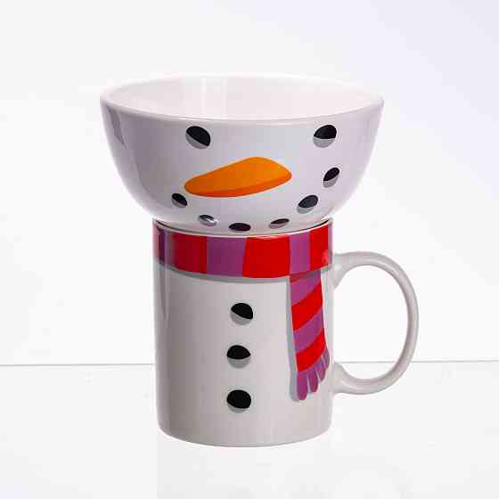 Yiwu Набір порцелянова чашка з піалою Snowman 350 (мл) чашка на подарунок новорічна для чаю та Коломия