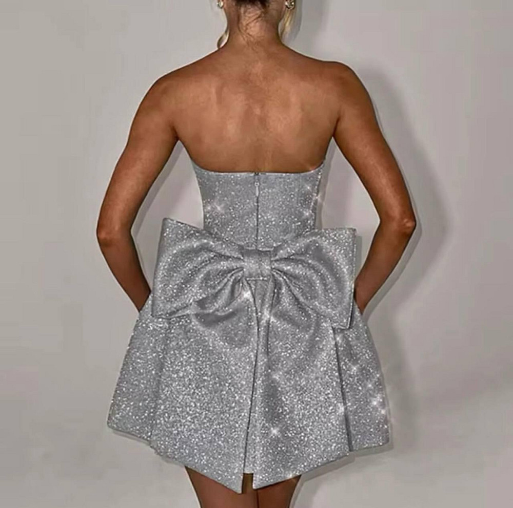 Женская стильная праздничная мини-платье с бантом диско Серебристый, 46-48 Одесса - изображение 2