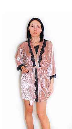 Халат жіночий із мармурового велюру під пояс Пудровий XS/S Харків