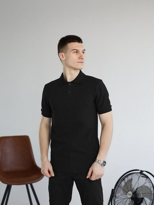 Чорна футболка поло весняна. Легке літнє чоловіче чорне поло Pobedov Royal Batal Київ - фото 1