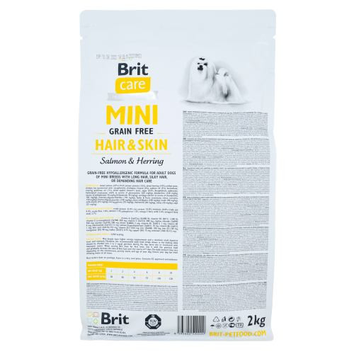 Корм сухой Brit Care Grain Free Mini Hair and Skin для взрослых собак миниатюрных пород для кожи и шерсти с лососем и осей Киев - изображение 3