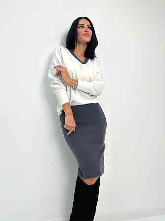 Жіночий костюм-двійка з ангори "Almo" оптом | Батал 54-56, Молочний +графіт Київ