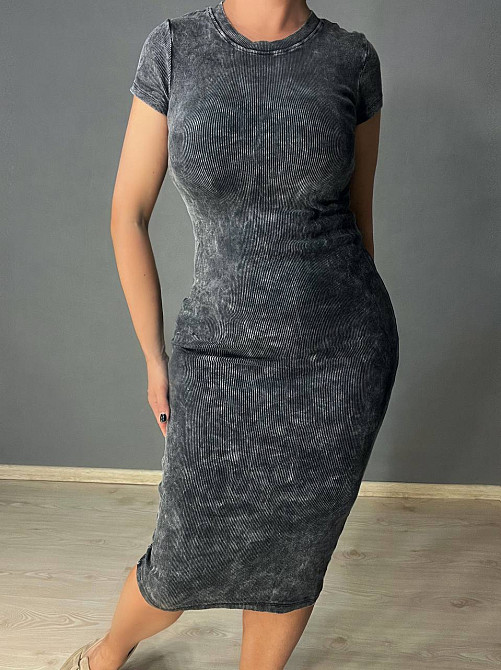 Сукня жіноча MMC 240032 середньої довжини футболкою варена тай-дай в рубчик, чорний, one size Київ - фото 1
