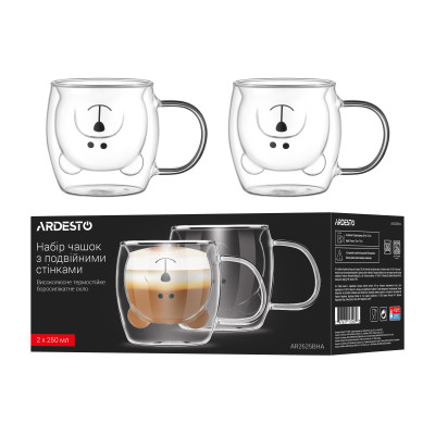 Набір чашок Ardesto Animals BHA 250 мл 2 шт прозорий (AR2625BHA) Вінниця - фото 5