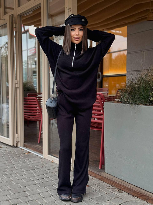 Жіночий стильний повсякденний костюм турецький ангора рубчик Чорний, 44/46 Одеса - фото 6