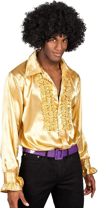 Чоловіча золота сорочка в стилі Диско 70-х L (50/52) блискуча з рюшами, ретро образ для карнавалу, Хелловіну, корпоративу Київ - фото 1
