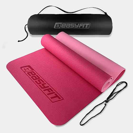 EasyFit Килимок для йоги та фітнеса EasyFit TPE+TC 6мм двошаровий + Чохол рожевий з св.рожевим Коломия