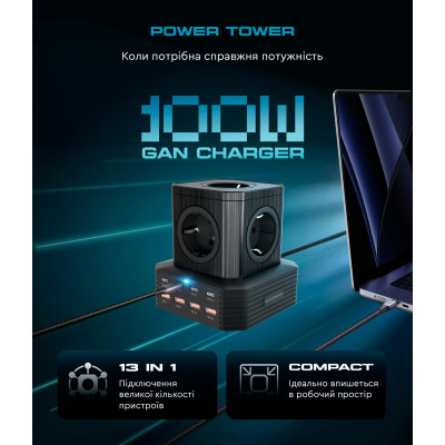 Зарядное устройство Armorstandart ARP-544 Resolute Power USB-C 100W GaN 2m Black (ARM73177) Винница - изображение 8