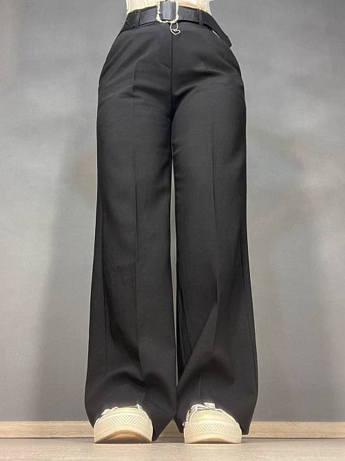 Брюки женские Yingguoxiang 1090 палаццо ровные от бедра резинка на талии с ремнем высокая посадка черные, черный, 29, 29, 83 см, 110 см Киев - изображение 15